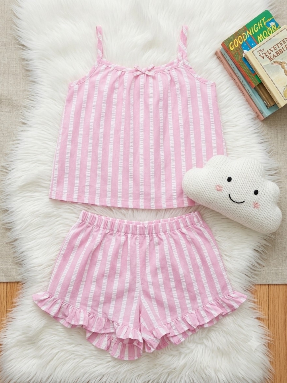 art class Pink and White Striped Girls' Pajama Set